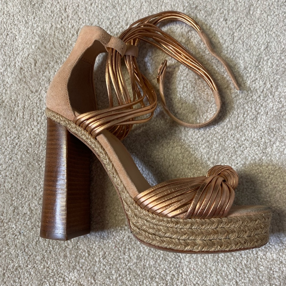 JC JOHN CAMUTO Ankle wrap leather high heels rose gold 6.5 - Picture 3 of 13